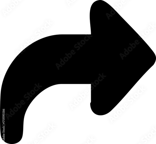Black Arrow Curving Right Directional Symbol for Navigation and Redirection.