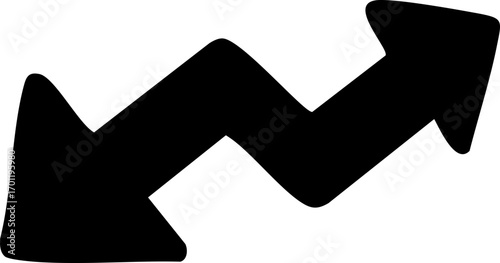 Hand drawn black zigzag arrow with two heads pointing opposite ways.