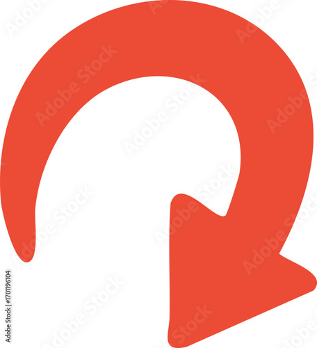 Red curved arrow pointing downwards representing direction and movement.