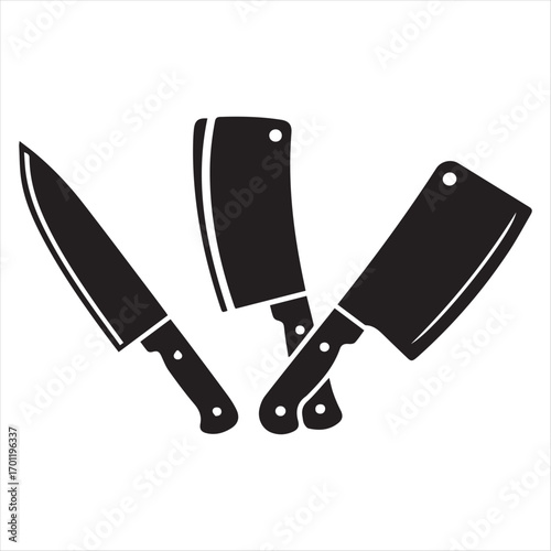 Black and White Kitchen Knives Illustration knife cleaver