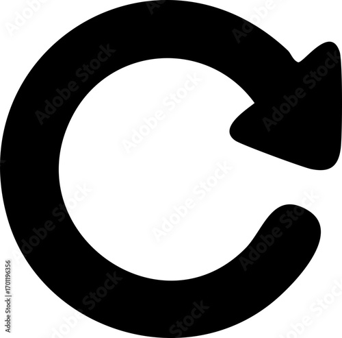 Solid black circular arrow pointing clockwise icon.
