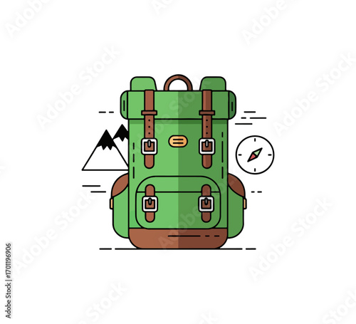 Green hiking backpack illustration