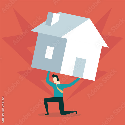 Housing Problem. Businessman, enterpreneur, employee. Stock Illustration
