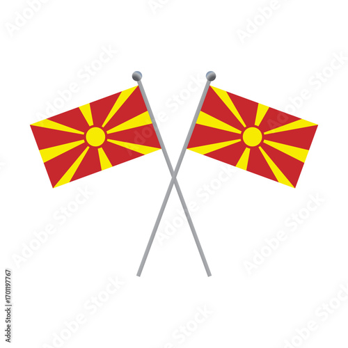 Two North Macedonia national flags crossed flat illustration