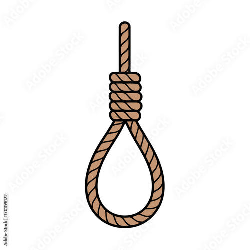 Close up of a sturdy rope with a noose knot against a clean white background