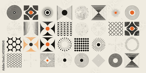 Abstract geometric patterns and shapes in a modern minimalist bauhaus style collection
