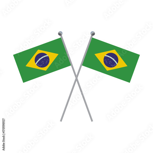 Two crossed Brazilian flags on a black background flat illustration