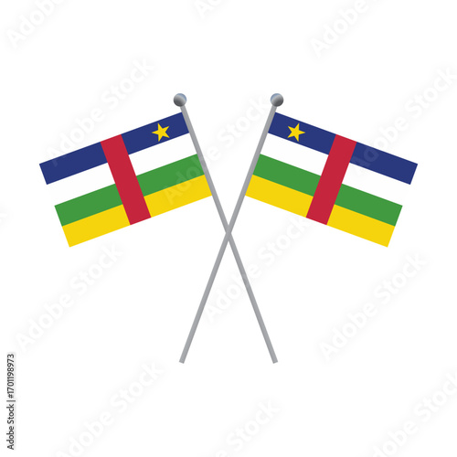 Two crossed Central African Republic flags on black background flat illustration
