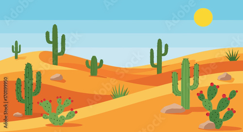 A collection of various desert cactus plants illustration.