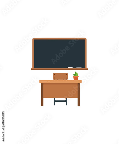 Classroom desk and blackboard