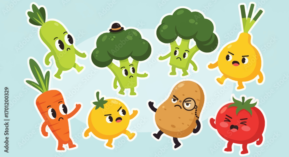 Obraz premium Cartoon Vegetables Fighting.