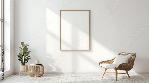 Fototapeta Naklejka Na Ścianę i Meble -  Frame mockup,Mockup frame in modern interior,Living room wall poster mockup- 3D rendering