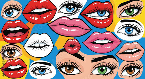 Collection of expressive eyes and lips.