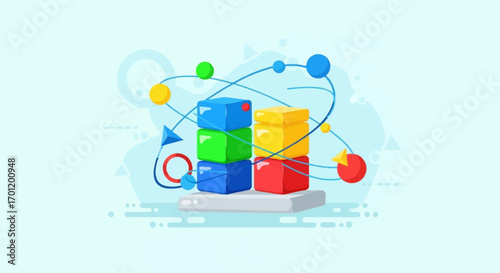 Colorful data blocks representing a complex analytics workflow process.