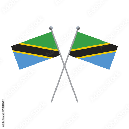 Two crossed Tanzania flags on black background flat illustration