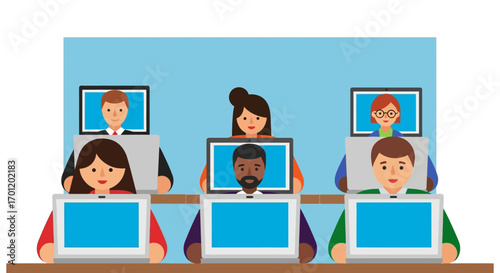 Group of people in video conference.