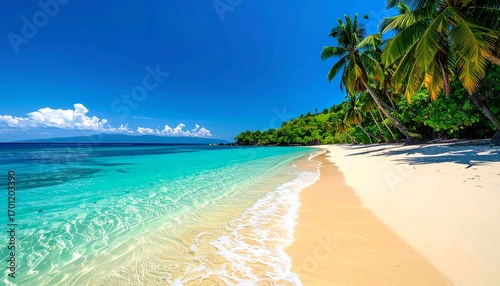 Tropical White Sand Beach with Clear Blue Sea