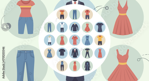 Variety of clothing items displayed.