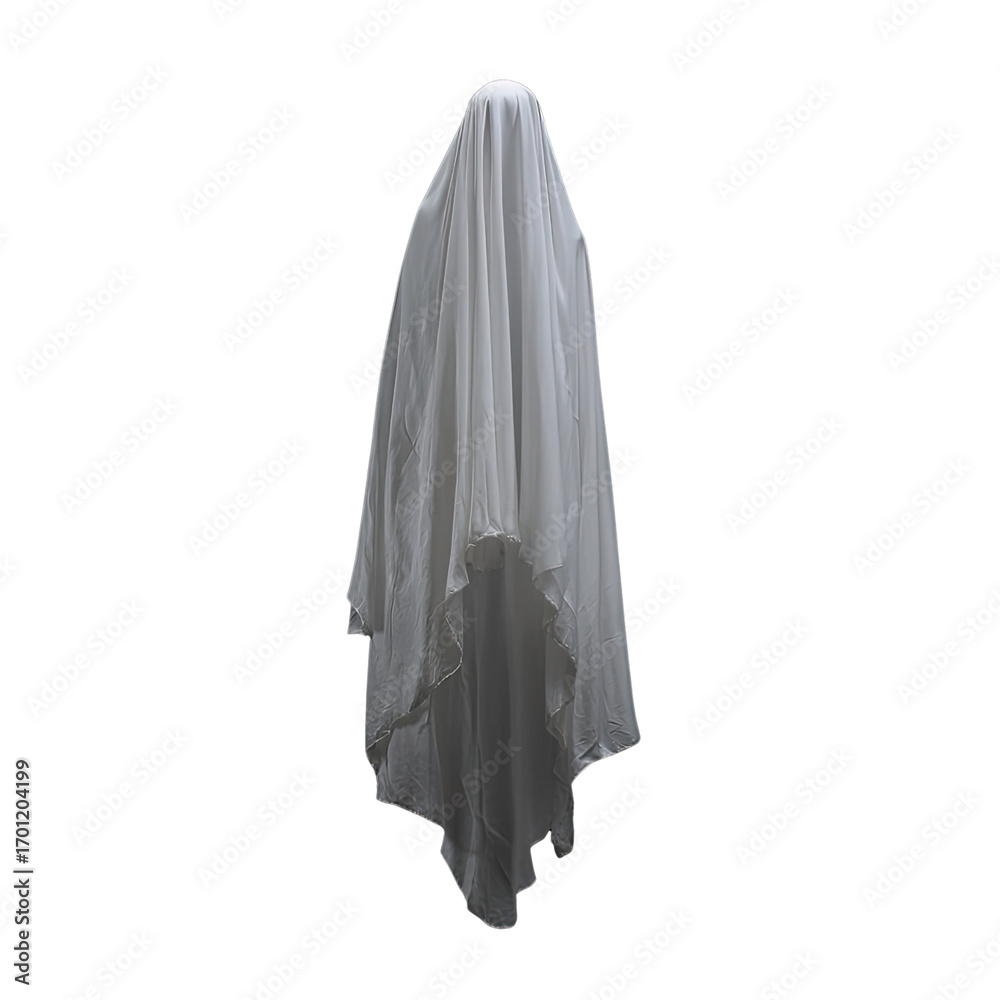 Fototapeta premium Ethereal White Veil Draped Over Mysterious Figure in Dark Space
