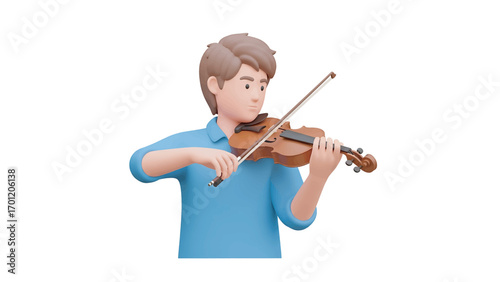 Boy plays violin with passion in a brightly lit studio, showcasing musical talent and dedication to the art of stringed instruments.