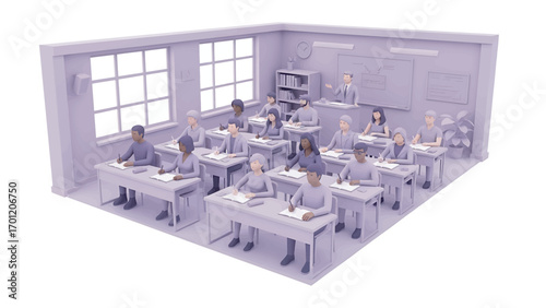 Students attentively listen to the teacher in a classroom during a lesson, creating a focused and educational atmosphere.