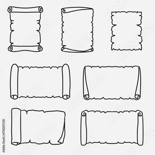 set of paper scroll vintage with outline style good for icon, element design, coloring book, etc