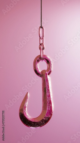 Wallpaper Mural Shiny metal hook hanging with chain against a soft pink background. Torontodigital.ca