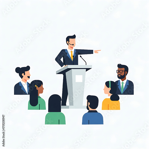 Business Speaker Giving Presentation to Audience at Conference Seminar Meeting