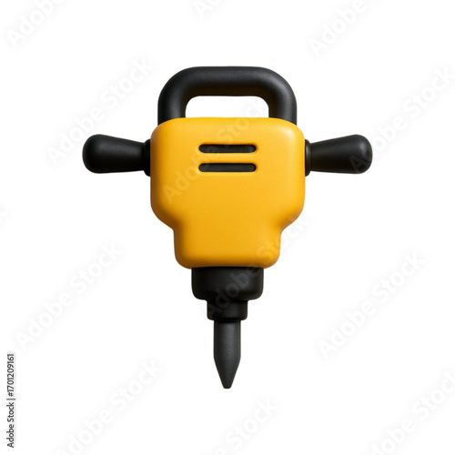 Yellow jackhammer tool isolated on transparent background