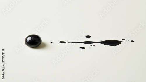 Wallpaper Mural A glossy black sphere with a trail of spilled ink on a neutral background. Torontodigital.ca