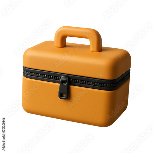 Orange cosmetic bag with zipper and handle isolated on transparent background