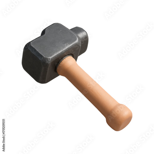 Heavy duty sledgehammer with wooden handle isolated on transparent background