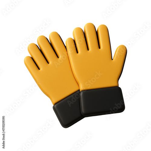 Pair of yellow and black gloves isolated on transparent background