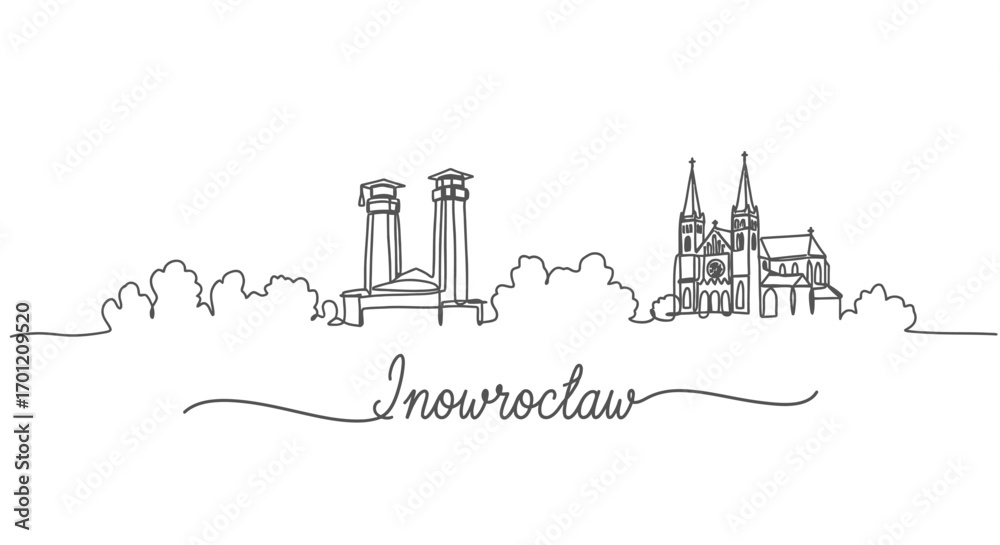 Fototapeta premium Inowrocaw line art skyline with Poland, and vector.