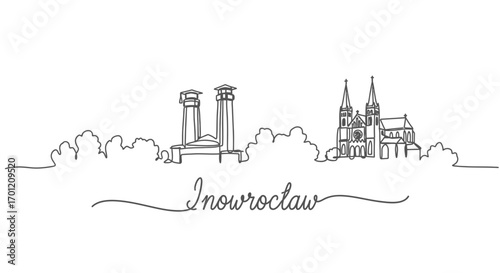 Inowrocaw line art skyline with Poland, and vector.