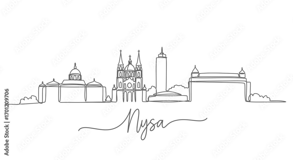 Obraz premium Nysa city skyline with single line, Poland, and minimalist.