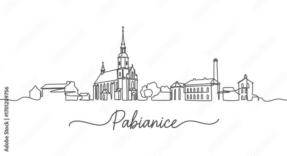 Obraz premium Pabianice City Skyline with Single Line, and Poland.