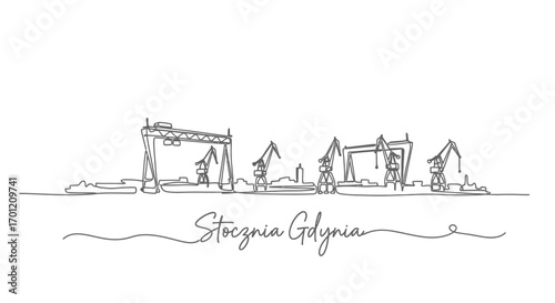 Gdynia Shipyard line art with Poland.
