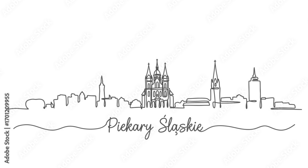 Obraz premium Piekary Slaskie Skyline Line Art.
