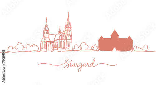 Stargard with Poland Skyline Landmark Silhouette.