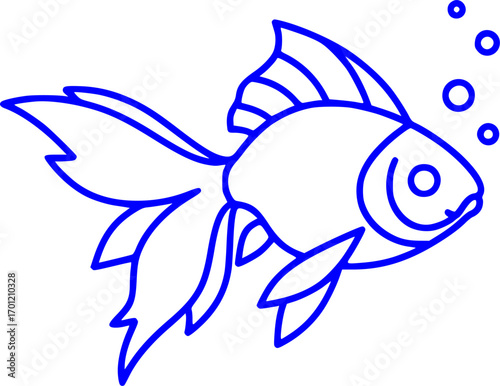 Minimalist Goldfish Line Art with Flowing Fins in a Bowl Vector Design
