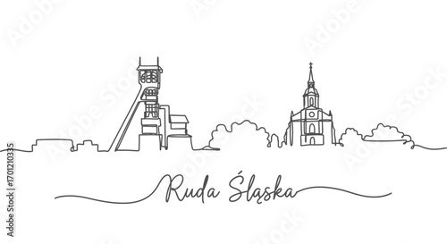 Ruda lska Line Art Skyline with Poland, and Minimal.