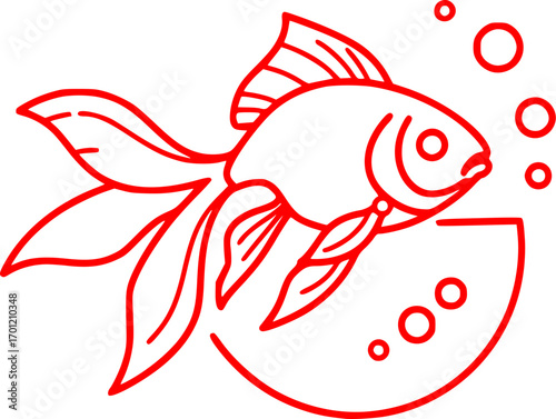 Minimalist Goldfish Line Art with Flowing Fins in a Bowl Vector Design
