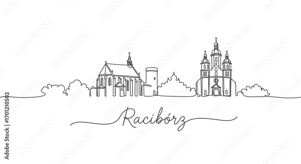 Fototapeta premium Raciborz Skyline Single Line Poland.