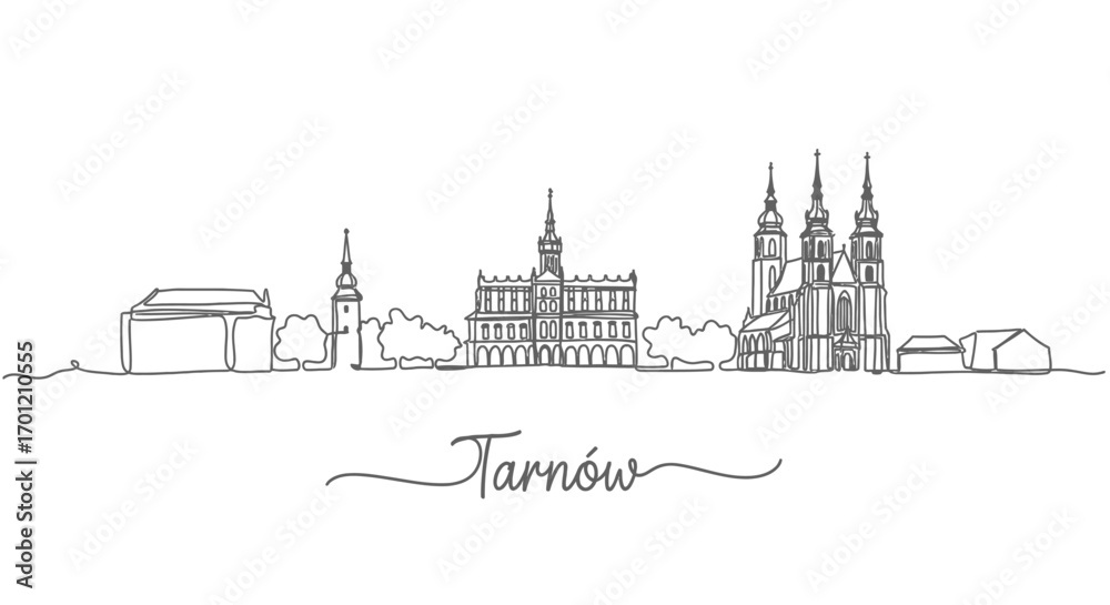 Fototapeta premium Tarnow skyline with Poland Minimalist line art.