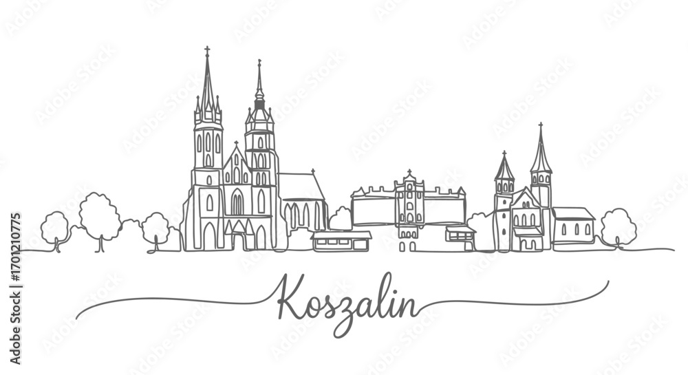 Fototapeta premium Koszalin Skyline Poland with Minimal Outline.