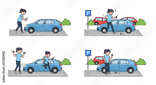 Parallel Parking Nightmare: Frustrated Driver Struggles, Damages Car, and Experiences Road Rage.