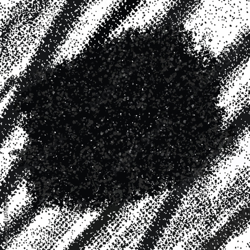 Abstract black and white texture featuring a bold, dark brushstroke against a backdrop of chaotic lines and patterns, creating a dynamic visual effect
