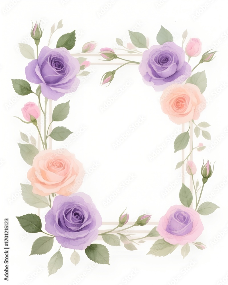 Naklejka premium Floral Rose Border Frame Vector Illustration