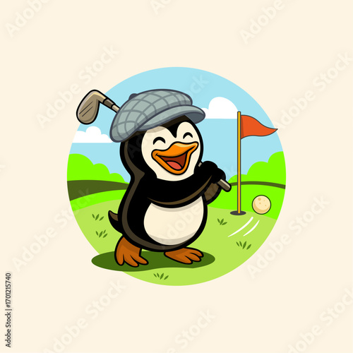   Happy Penguin on the Golf Course